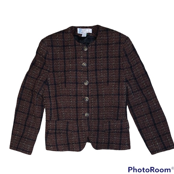 Rena Rowan Jackets & Blazers - Rena Rowan Wool Blend (Brown, black, and cream) Blazer Size 12.